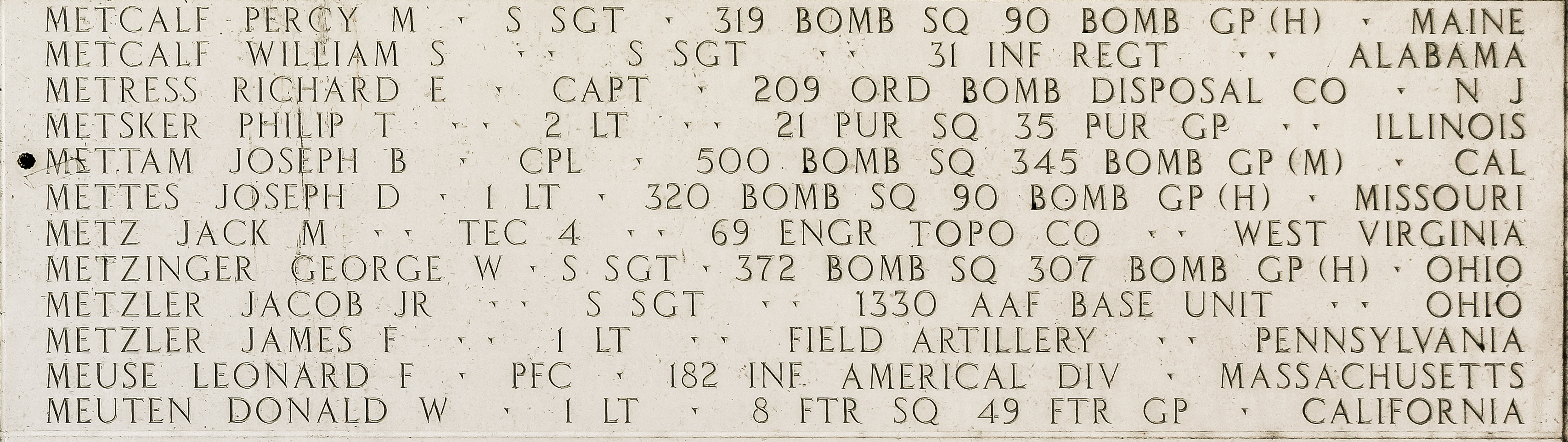 Percy M. Metcalf, Staff Sergeant